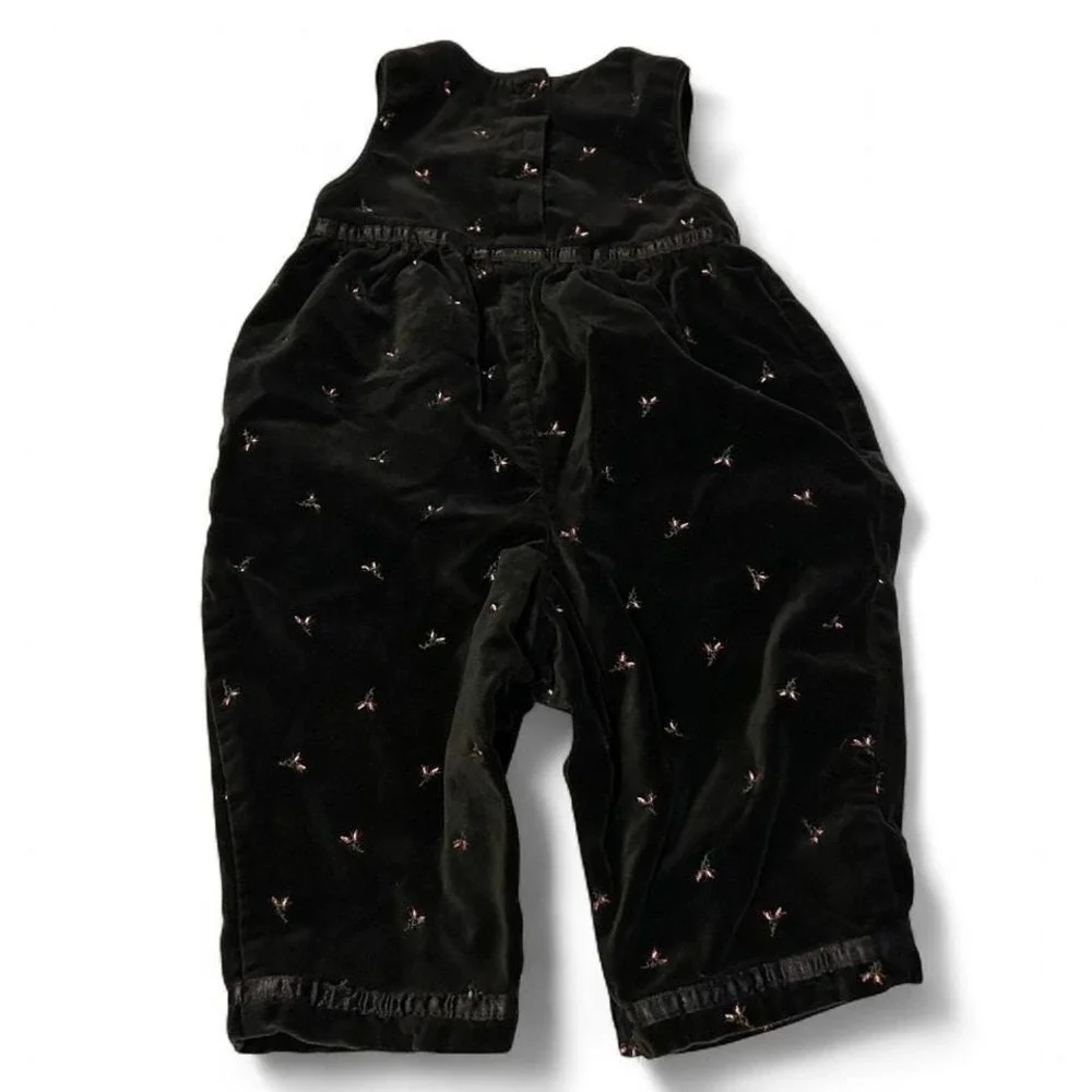 Vintage OshKosh B'gosh Black Velvet Baby Jumper 90s Y2k Floral Print 12m